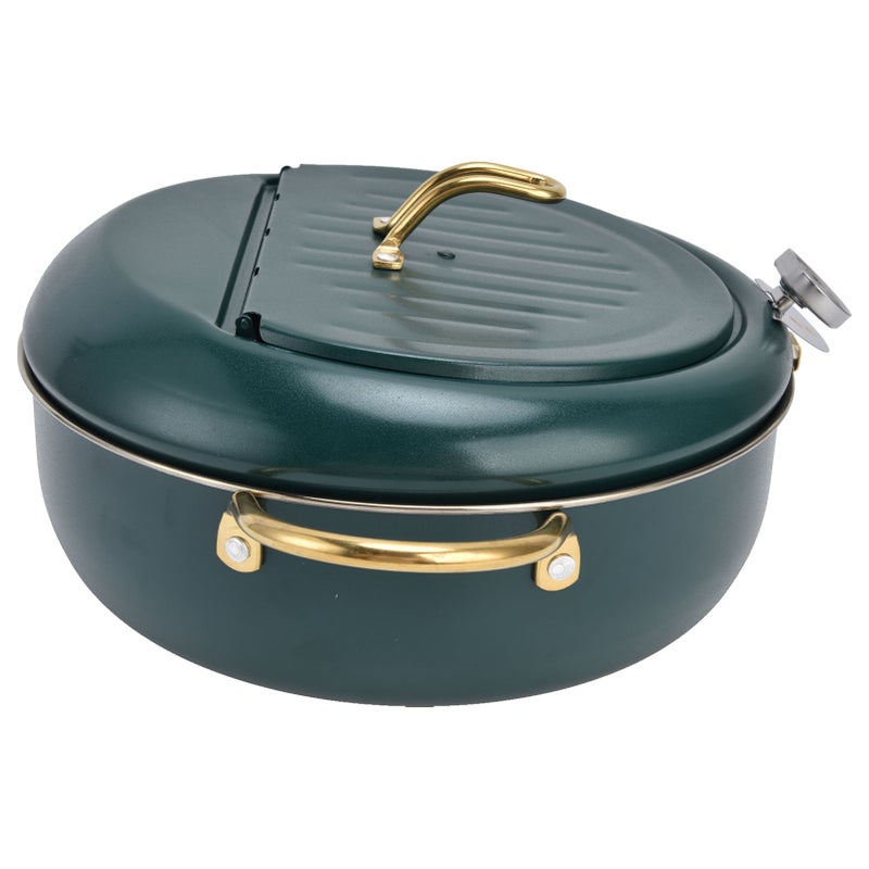 304 Stainless Steel Frying Pot Temperature Controllable Mini Cooking Fryer with Thermometer for KitchenBlack Green 304 Stainless Steel 24cm / 9.4in - Image 1