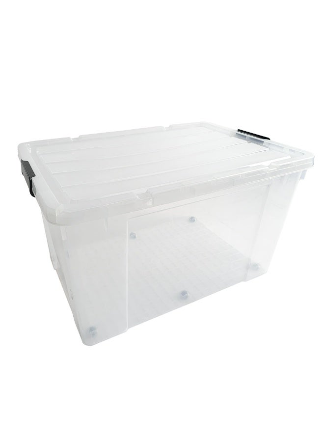 ماركولو صندوق تخزين بلاستيكي شفاف سعة 135 لتر مع عجلات وغطاء صندوق تخزين كبير متعدد الاستخدامات - Image 1