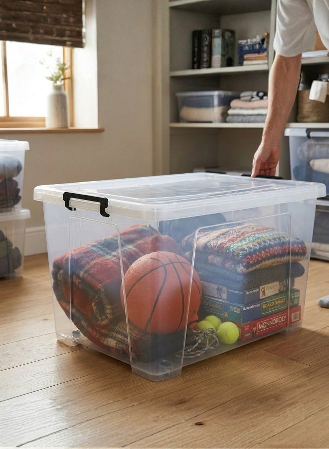 ماركولو صندوق تخزين بلاستيكي شفاف سعة 135 لتر مع عجلات وغطاء صندوق تخزين كبير متعدد الاستخدامات - Image 2