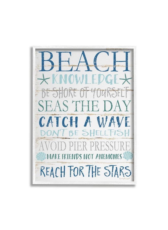Stupell Industries cwp-367 Beach Knowledge Blue Aqua Planked Look Sign Wall Art, 16 x 20, White Framed - Image 1