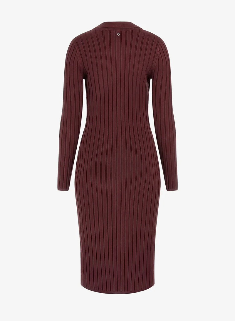 GUESS  Long Sleeve V Neck Rib Miranda Sweater Midi Dress for Women | Best Price UAE