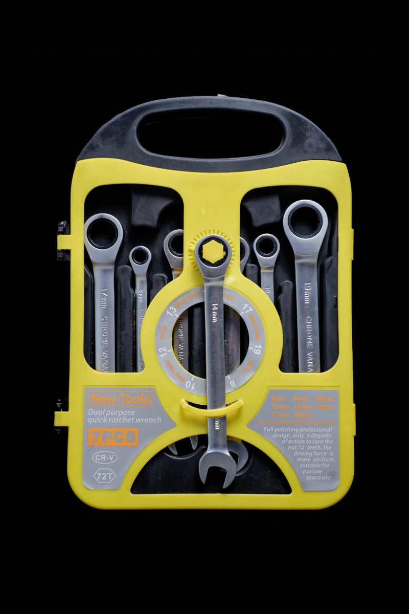 SNE 7 pcs Ratchet Spanner ring sets 12 point Wrench Set, Assorted Sizes, Metric Standards heavy duty tools - Image 1