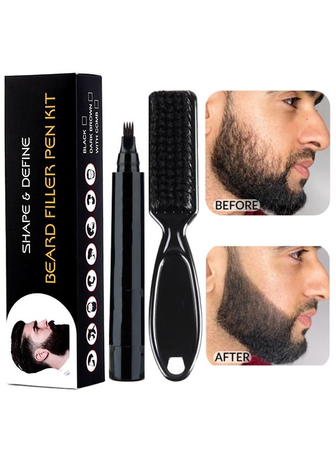 أوريتي مجموعة قلم حشو اللحية لتحديد الشكل ، طقم حشو قلم رصاص اللحية السوداء للرجال مجموعة قلم تعبئة اللحية مع فرشاة مقاومة للماء تغطية طويلة الأمد (أسود) - Image 1