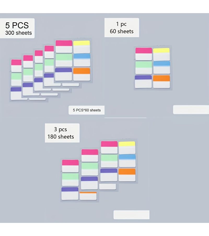 5 Books Transparent Plastic Sticky Notes No Residue Strong Adhesive for Office School Home Labeling - Image 1
