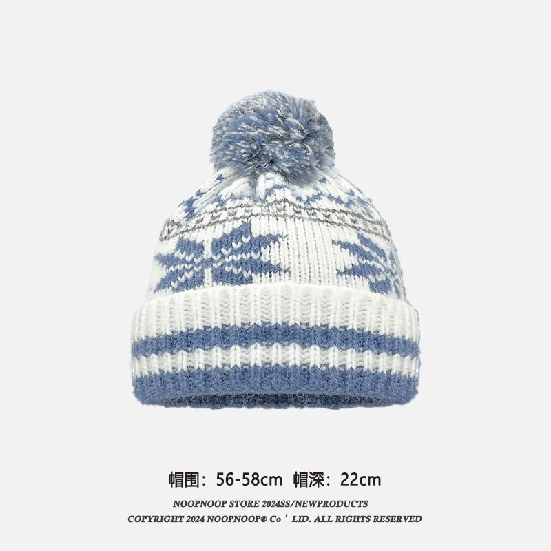 Thickened Warm Christmas Snowflake Striped Pullover Cap Korean Retro Fairland Style Knitted Wool Cap Couple - Image 5