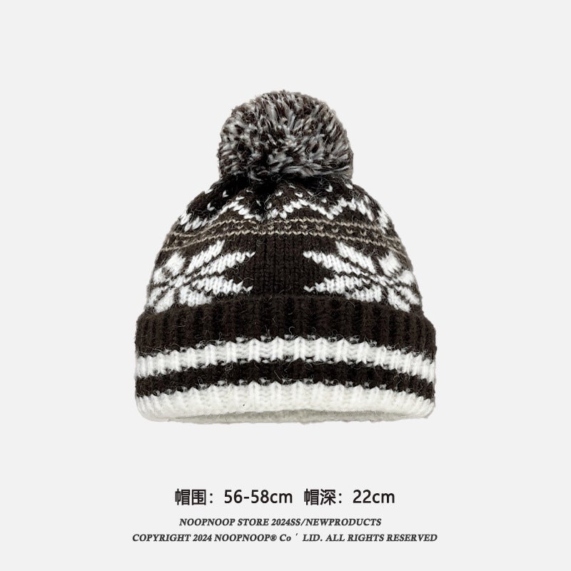 Thickened Warm Christmas Snowflake Striped Pullover Cap Korean Retro Fairland Style Knitted Wool Cap Couple - Image 1