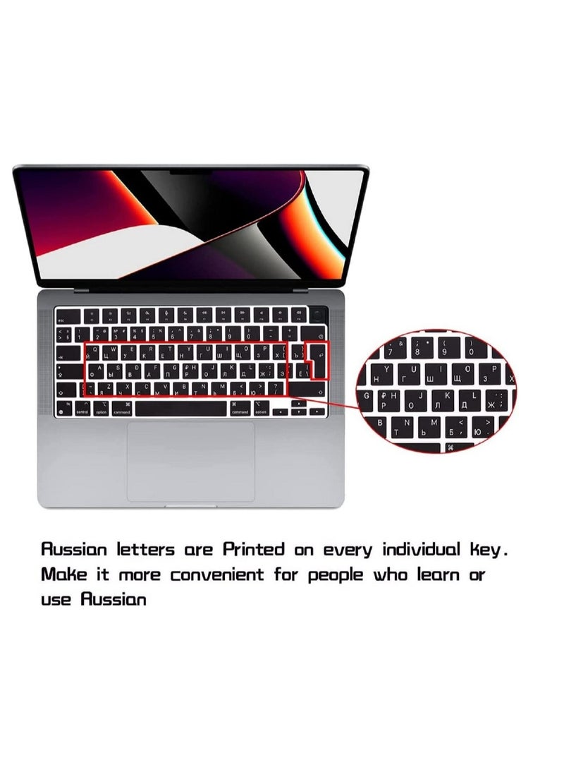 AMM EU Version Russian English Silicone Keyboard Cover Skin for M2 MacBook Air 13.6 inch 2022 A2681 & MacBook Pro 14 inch 2022 2021 A2442 M1 & MacBook Pro 16 inch 2022 2021 A2485 M1  Black - Image 3