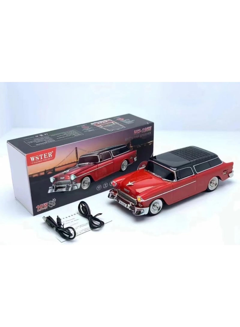 WSTER WS-1955 Retro Car Bluetooth Speaker – 10W Loud Sound, USB/TF/FM/AUX Support – Classic Wagon Design - Image 2