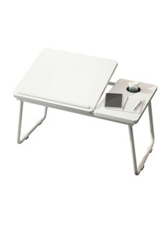 fashionhome 1-Piece Folding Laptop Desk Portable Computer Table Serving Table for Bed Sofa Writing Study Table 4 Angles Adjustable with Cup Holder Table White 55x25x32 cm  - Image 4