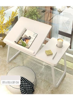 fashionhome 1-Piece Folding Laptop Desk Portable Computer Table Serving Table for Bed Sofa Writing Study Table 4 Angles Adjustable with Cup Holder Table White 55x25x32 cm  - Image 3