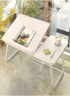 fashionhome 1-Piece Folding Laptop Desk Portable Computer Table Serving Table for Bed Sofa Writing Study Table 4 Angles Adjustable with Cup Holder Table White 55x25x32 cm  - Image 1