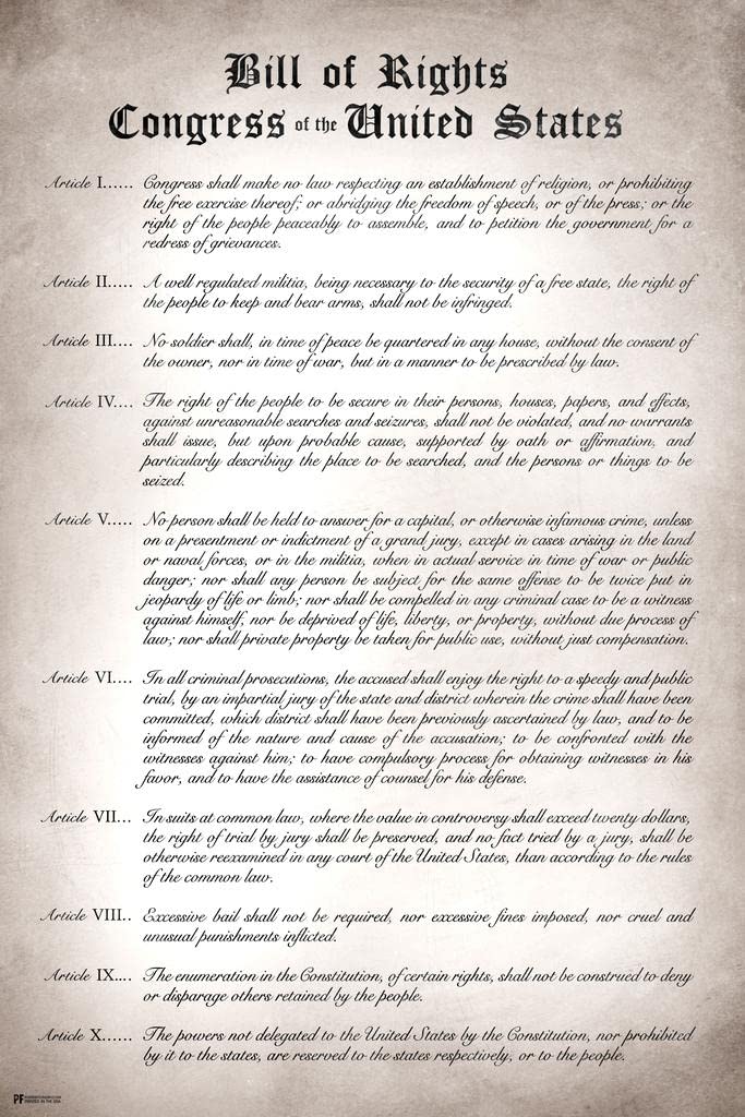 Poster Foundry Bill of Rights Remastered Readable Version Ten Constitutional Amendments United States America Historical Document Educational History Politics Classroom Cool Wall Art Print Poster 16x24 - Image 1
