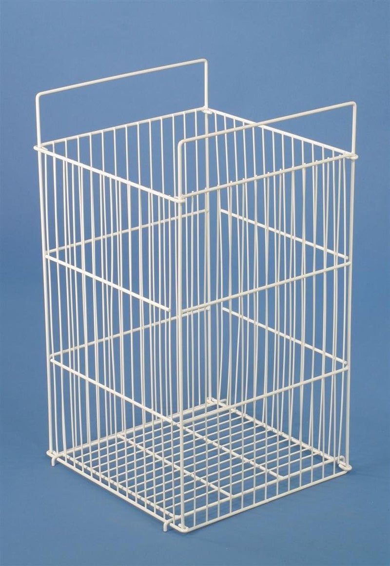 Displays2go White Wire Display Bin with HeightAdjustable Bottom Shelf 18 x 18 Dump Bin for Retail Use - Image 1