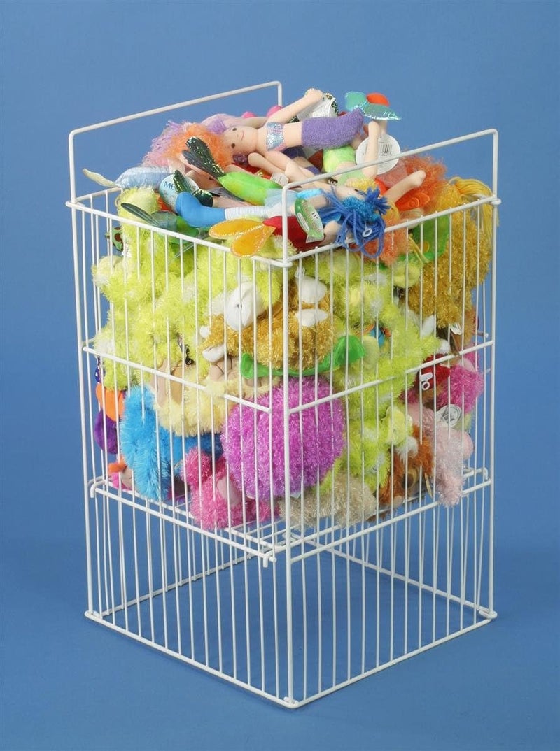 Displays2go White Wire Display Bin with HeightAdjustable Bottom Shelf 18 x 18 Dump Bin for Retail Use - Image 2