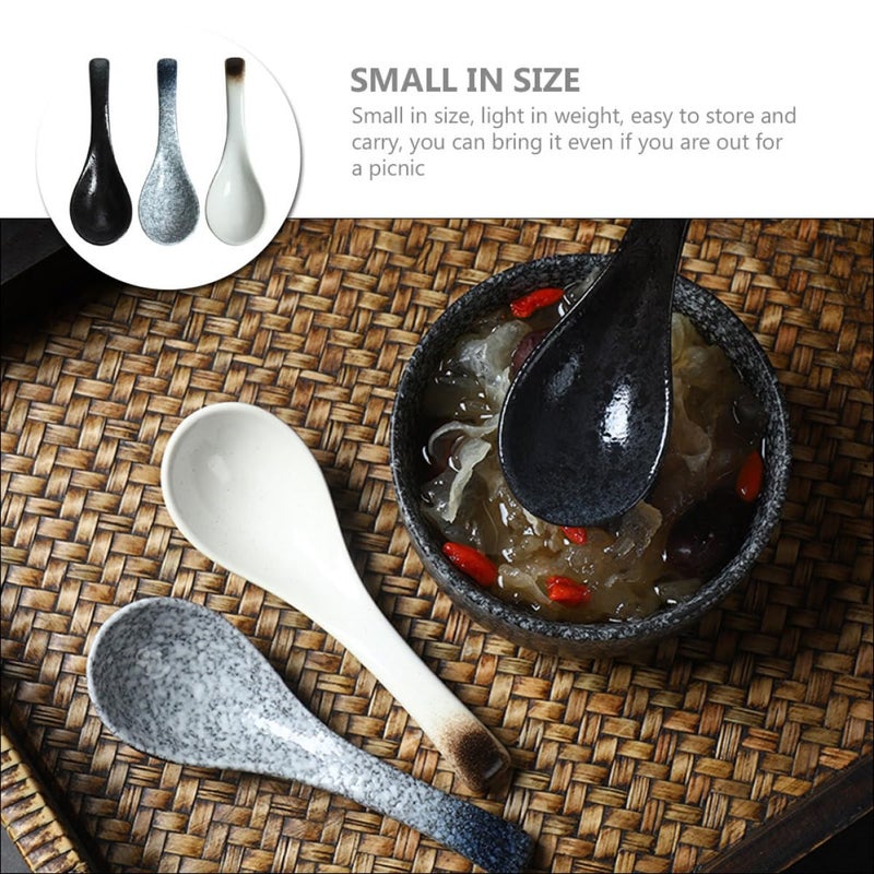 Ceramic Soup Spoons Set of 3 Blue Frost Dark Mocha Japanese Noodle Spoons for Rice - Image 4