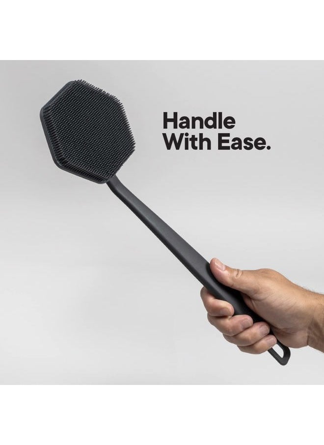 TOOLETRIES - Silicone Back Scrubber - Exfoliating Shower Brush, Back Washer for Men, Durable Back Brush with Long Handle - Long Lasting Bath & Shower Accessories - Charcoal - Image 1