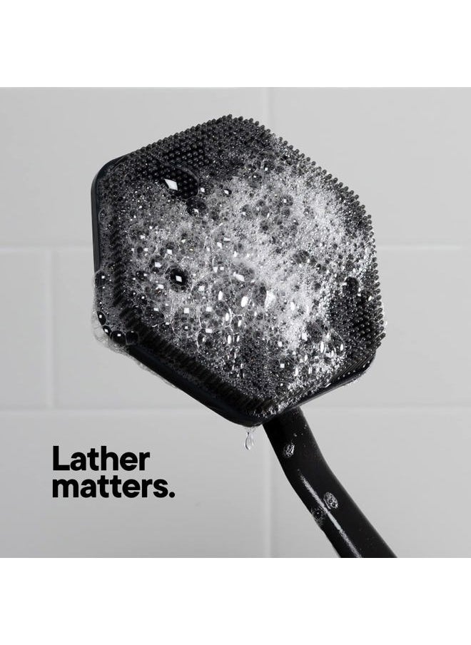 TOOLETRIES - Silicone Back Scrubber - Exfoliating Shower Brush, Back Washer for Men, Durable Back Brush with Long Handle - Long Lasting Bath & Shower Accessories - Charcoal - Image 1