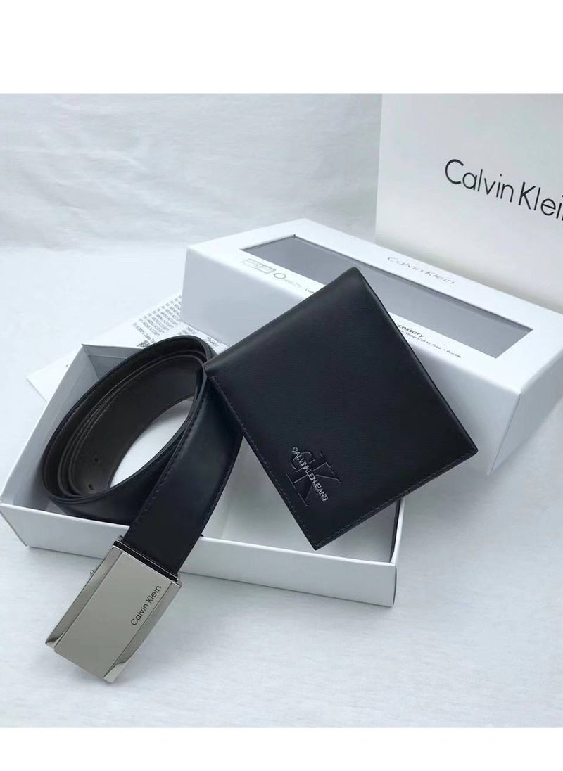 CALVIN KLEIN JEANS PLUS Calvin Klein Leather Belt & Wallet Black Set For Men  - Image 1