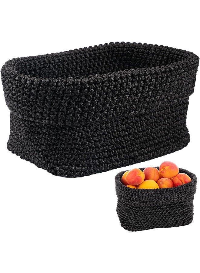 21 x 13 x 15.5cm Black Woven Basket, Rectangular Cotton Rope Woven Storage, Small Woven Basket for Bedroom, Natural Woven Organizer, Small Basket for Bathroom, Study Room, Office - Image 1