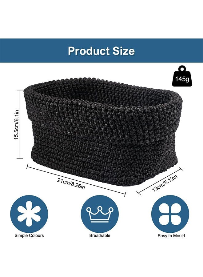 21 x 13 x 15.5cm Black Woven Basket, Rectangular Cotton Rope Woven Storage, Small Woven Basket for Bedroom, Natural Woven Organizer, Small Basket for Bathroom, Study Room, Office - Image 2