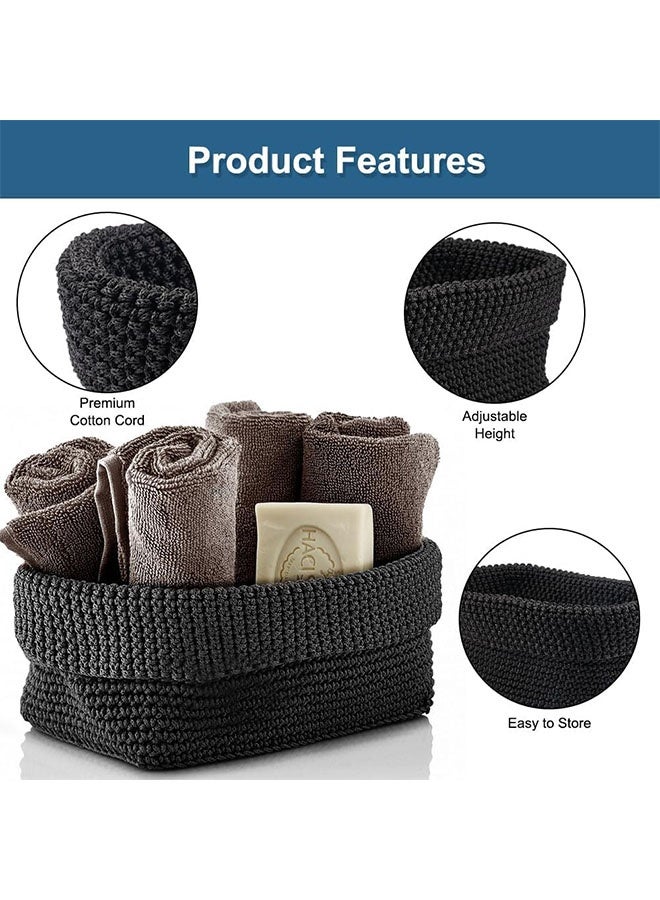 21 x 13 x 15.5cm Black Woven Basket, Rectangular Cotton Rope Woven Storage, Small Woven Basket for Bedroom, Natural Woven Organizer, Small Basket for Bathroom, Study Room, Office - Image 3