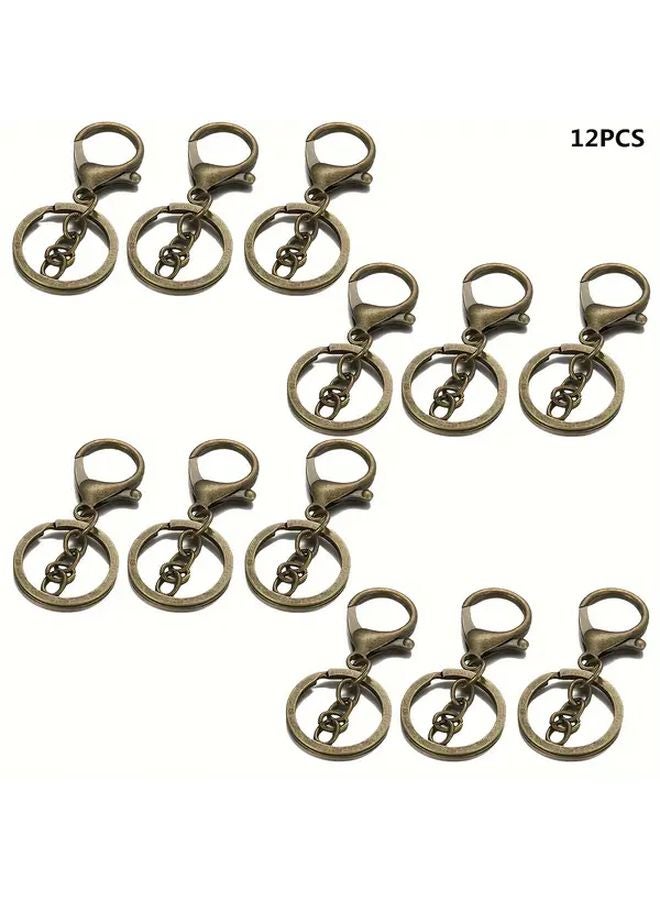 12pcs Bronze Key Chain Links with Lobster Clasp Open Jump Rings for DIY Accessories - Image 1
