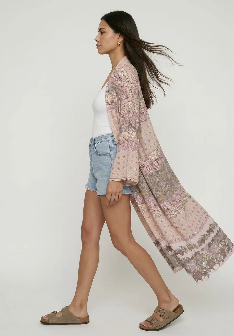 رافاي Misty Floral Print Kimono In Pink