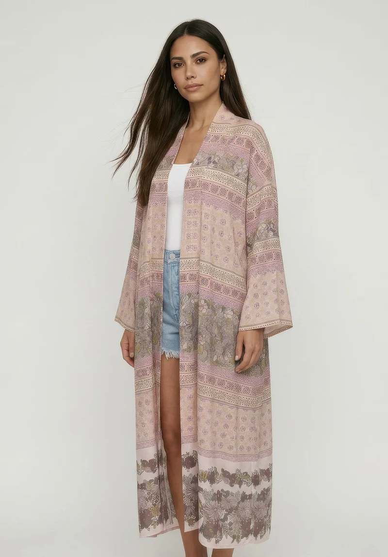 رافاي Misty Floral Print Kimono In Pink