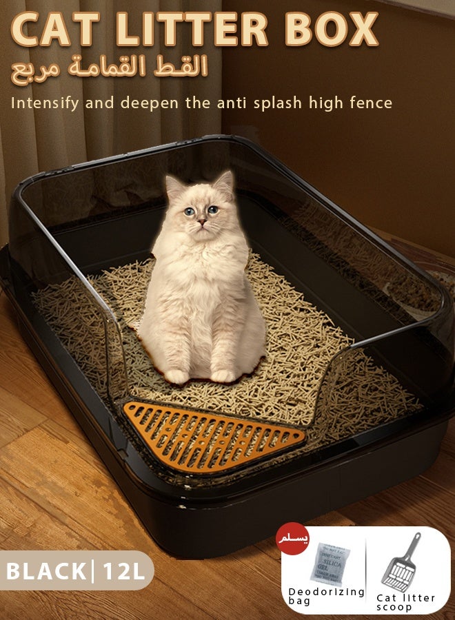 Cat Litter Box, High fence semi enclosed cat litter box Thickened cat toilet Litter Box with High Side, semi enclosed cat litter box With shovel and deodorizing bag,with Free Scoop Kitten Detachable Rim Easy Cleaning( Black) - Image 1