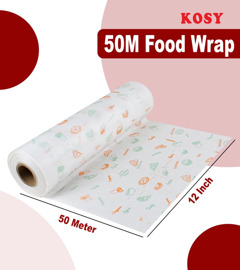 KOSY Butter Paper Roll for Food Wrapping | Greaseproof Non-Stick Kitchen Roll 50M | Food-Grade Wrap Paper for Sandwiches, Roti, Snacks, Chapati Packing, Baking, Cooking & Meal Storage - Image 3