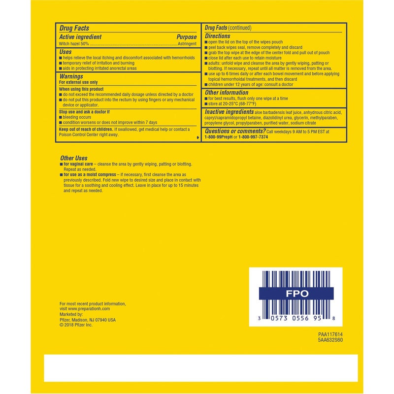 Preparation H Medicated Hemorrhoidal Wipes 180 ct, Maximum Strength Relief with Witch Hazel and Aloe, for Cleansing, Burning, Itch and Irritation Relief, 3 Packs of 60 - Image 3