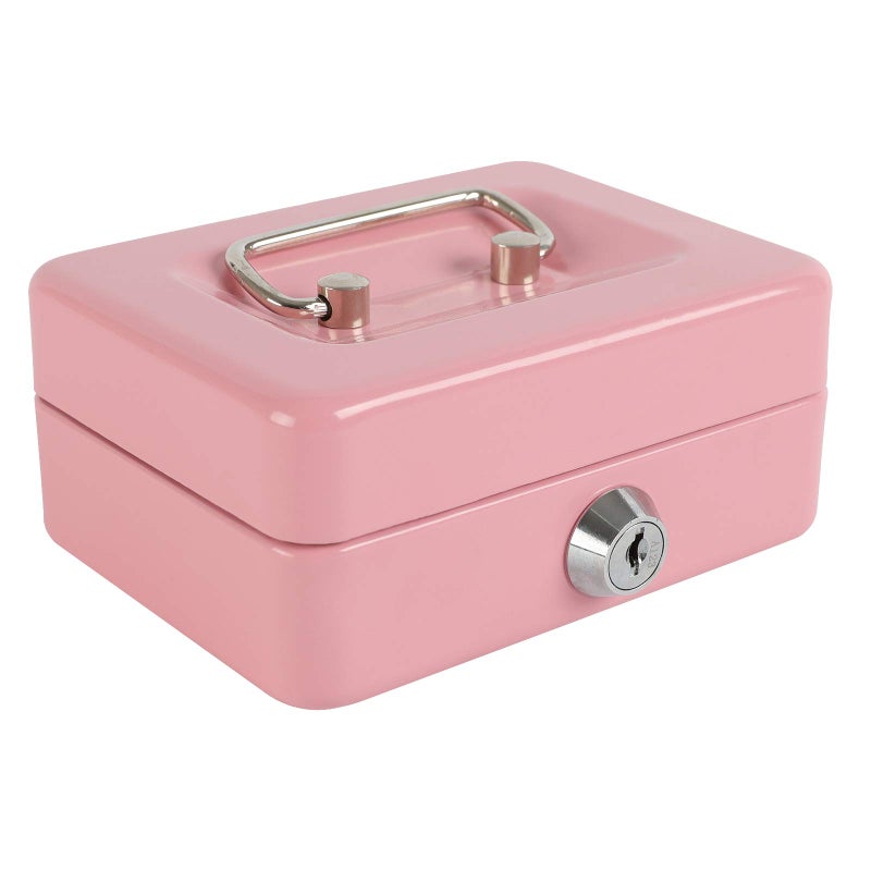 xydled Locking Steel Mini Cash Box with Removable Coin Tray and Key Lock for Kids, 4.92" x 3.74" x 2.36",Pink - Image 1