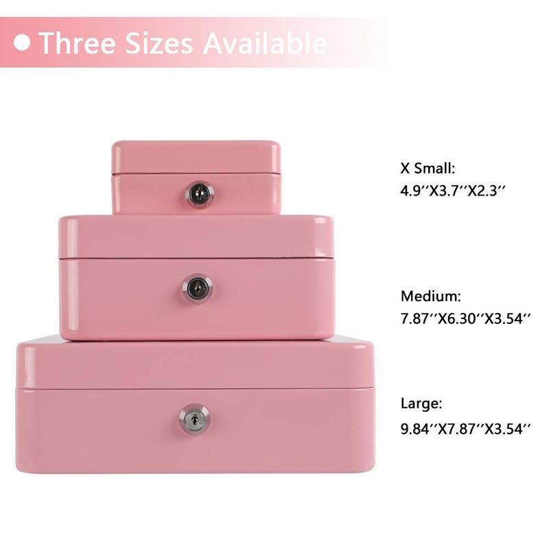 xydled Locking Steel Mini Cash Box with Removable Coin Tray and Key Lock for Kids, 4.92" x 3.74" x 2.36",Pink - Image 4