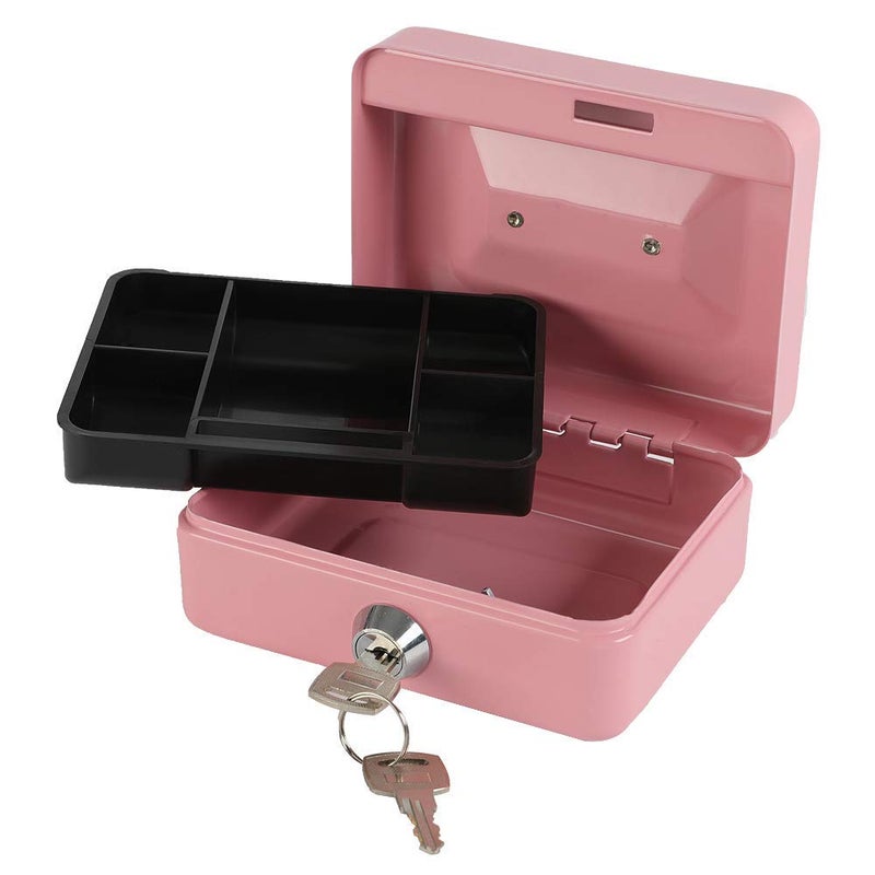xydled Locking Steel Mini Cash Box with Removable Coin Tray and Key Lock for Kids, 4.92" x 3.74" x 2.36",Pink - Image 5