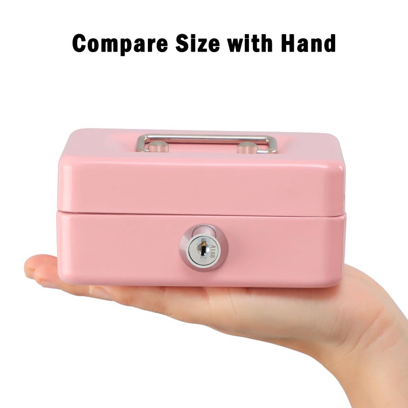 xydled Locking Steel Mini Cash Box with Removable Coin Tray and Key Lock for Kids, 4.92" x 3.74" x 2.36",Pink - Image 2