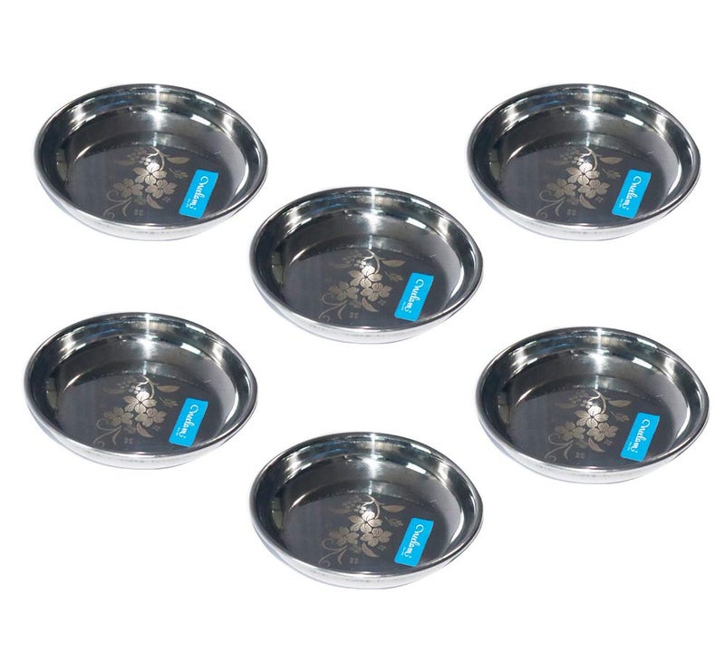 Neelam Stainless Steel 5.5, 22 Gauge, Lazer Small Halwa Plate, 11 cm, Set of 6, Snacks Plate, Dessert Plates, Multipurpose Plate for Kitchen, Side Dish, Quarter Plates, Easy to Maintain