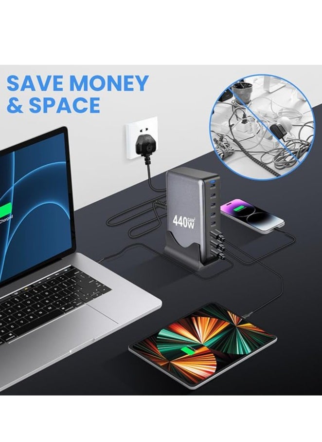 440W GaN USB C Fast Charger, 8 Port Charging Station Hub Block, Wall Charger Power Strip Adapter Plug Cube Laptop Charger For MacBook Air Sumsung iPhone iPad
