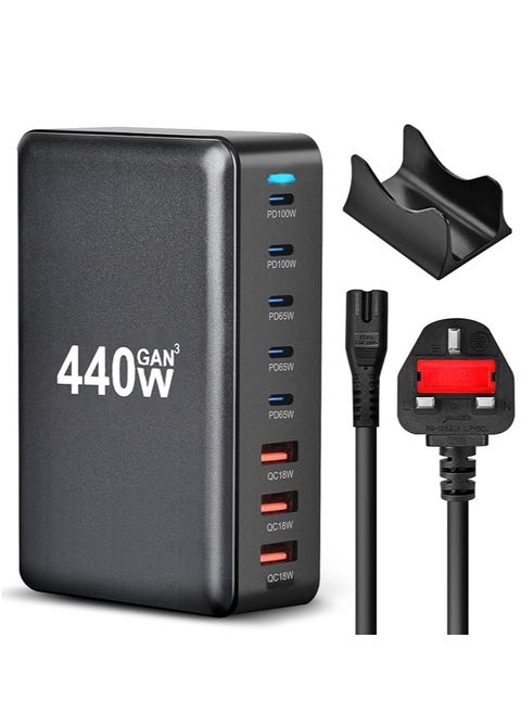 440W GaN USB C Fast Charger, 8 Port Charging Station Hub Block, Wall Charger Power Strip Adapter Plug Cube Laptop Charger For MacBook Air Sumsung iPhone iPad