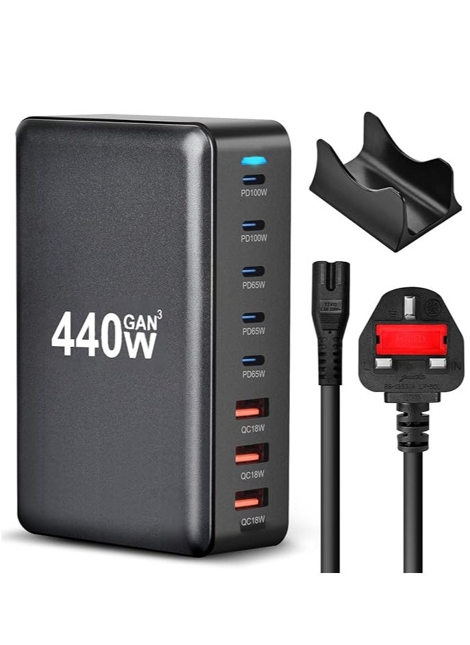 440W GaN USB C Fast Charger, 8 Port Charging Station Hub Block, Wall Charger Power Strip Adapter Plug Cube Laptop Charger For MacBook Air Sumsung iPhone iPad