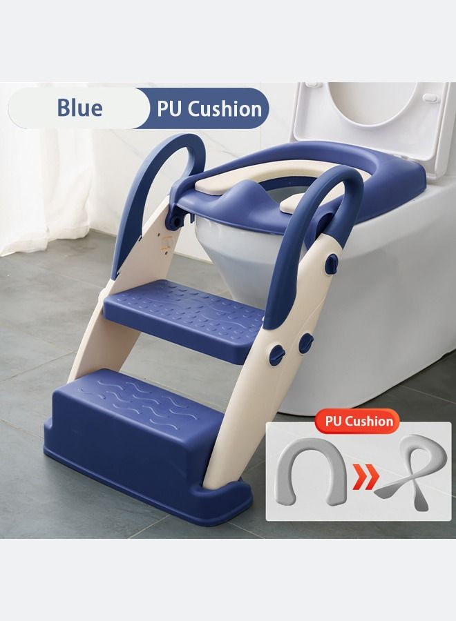 Arabest Potty Training Seat with Step Stool Ladder for Kids, Anti-Slip and Detachable Soft Pad, Toddler Toilet Training Seat with Safety Handles(Blue) - Image 1