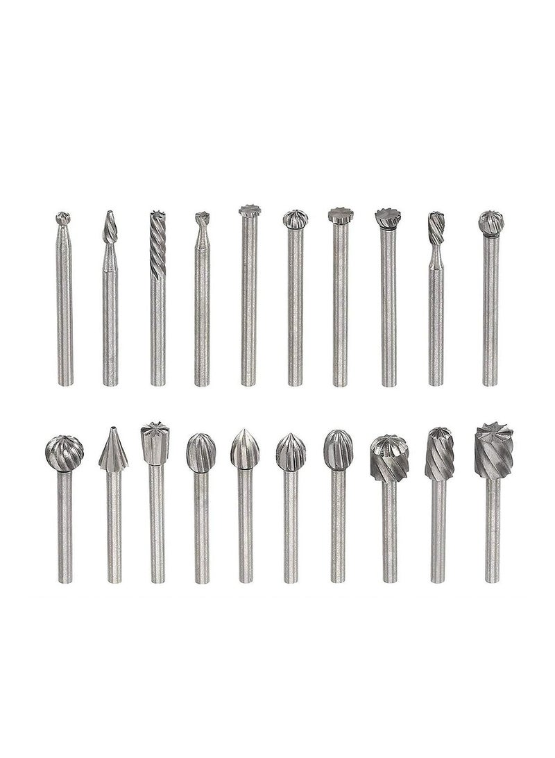 Yakumuz 20pcs 1/8" (3mm) Shank High Speed Steel Rotary Files Burrs Yakumuz Wood Milling Rotary File Burr Set for DIY Woodworking Carving Engraving Drilling - Image 1