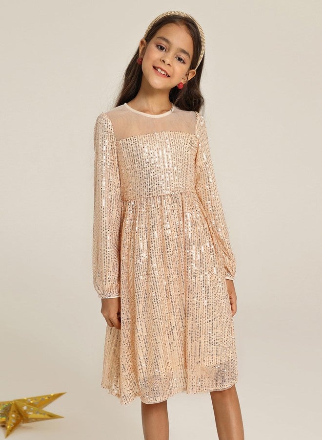 GRACE KARIN Girl Sequin Party Dress Formal Birthday Pageant Fancy Prom Mesh Dresses for Teen Girl 6-14Years, Champagne Gold, 8 Years - Image 2