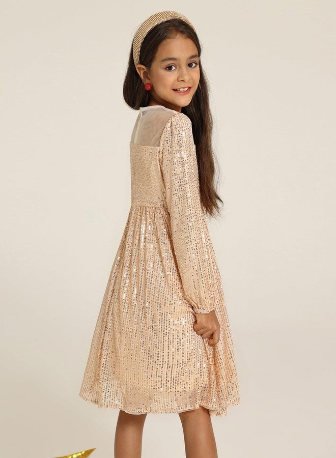 GRACE KARIN Girl Sequin Party Dress Formal Birthday Pageant Fancy Prom Mesh Dresses for Teen Girl 6-14Years, Champagne Gold, 8 Years - Image 4