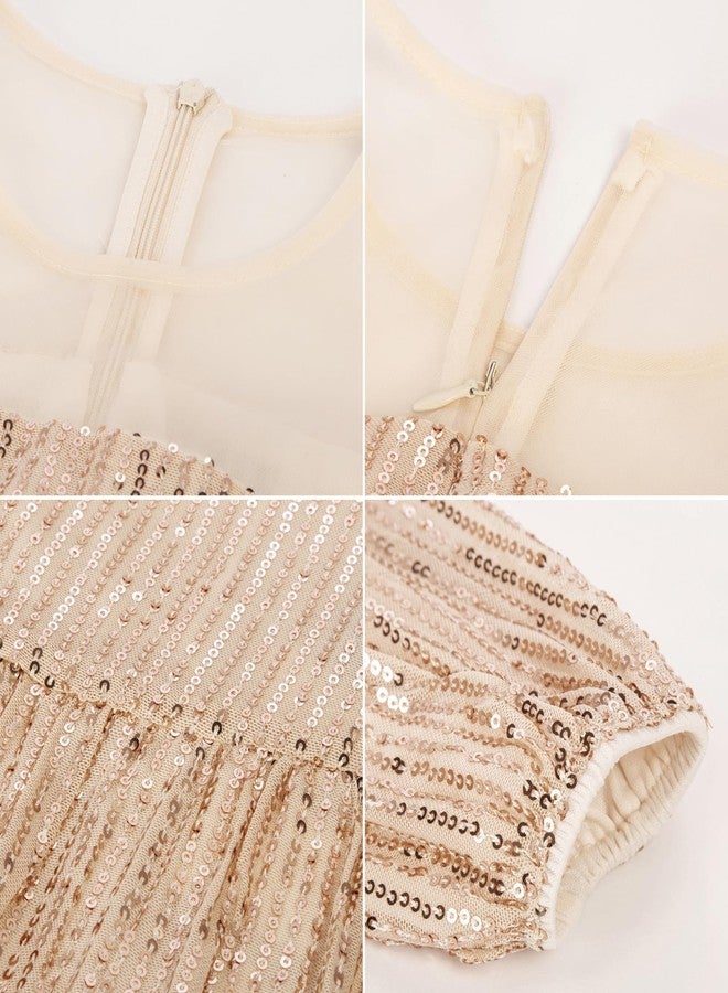 GRACE KARIN Girl Sequin Party Dress Formal Birthday Pageant Fancy Prom Mesh Dresses for Teen Girl 6-14Years, Champagne Gold, 8 Years - Image 5
