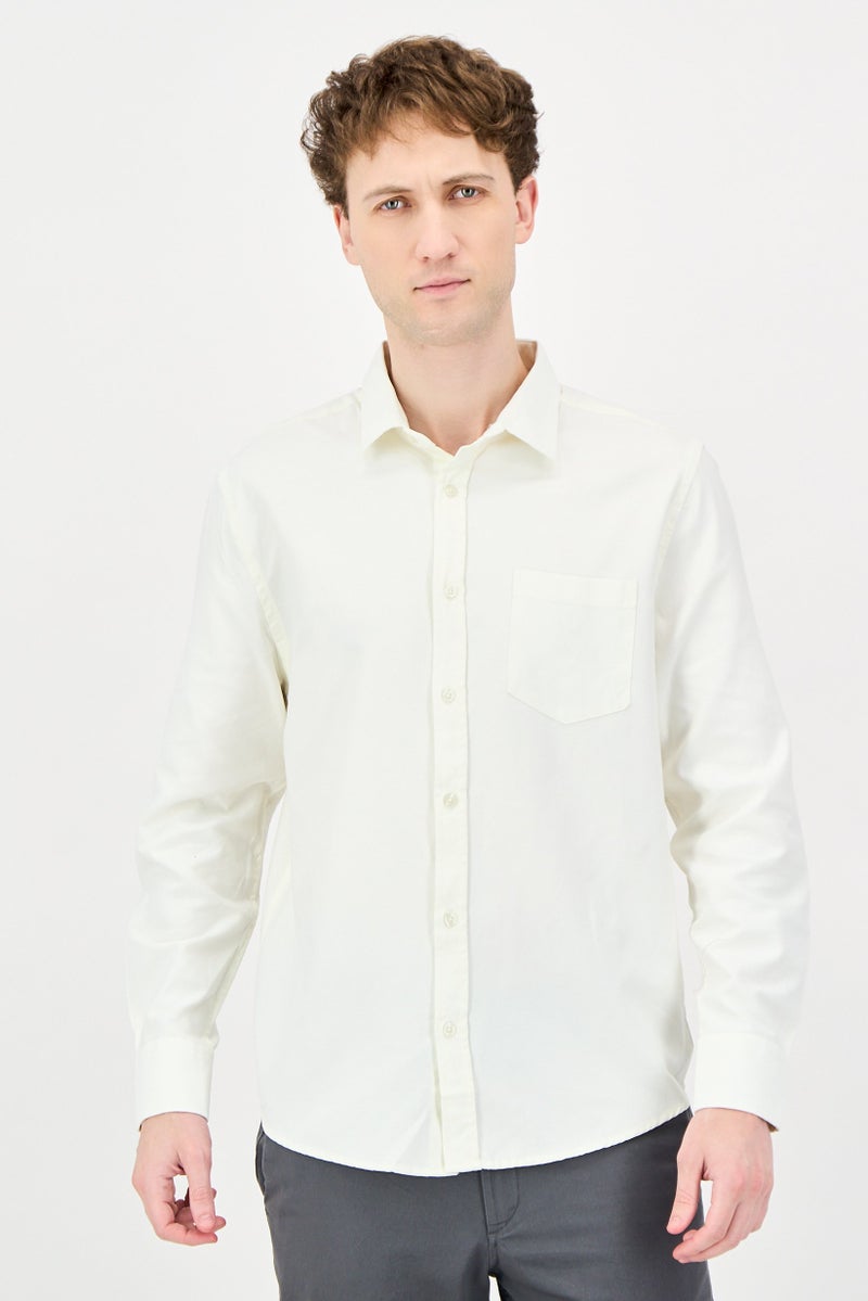 NAUTICA Men Regular Fit Solid Long Sleeve Casual Shirts, Ivory - Image 1
