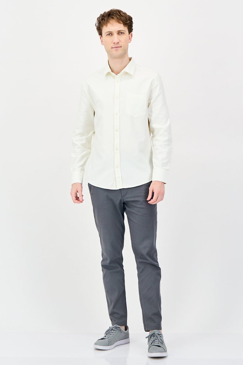 NAUTICA Men Regular Fit Solid Long Sleeve Casual Shirts, Ivory - Image 4