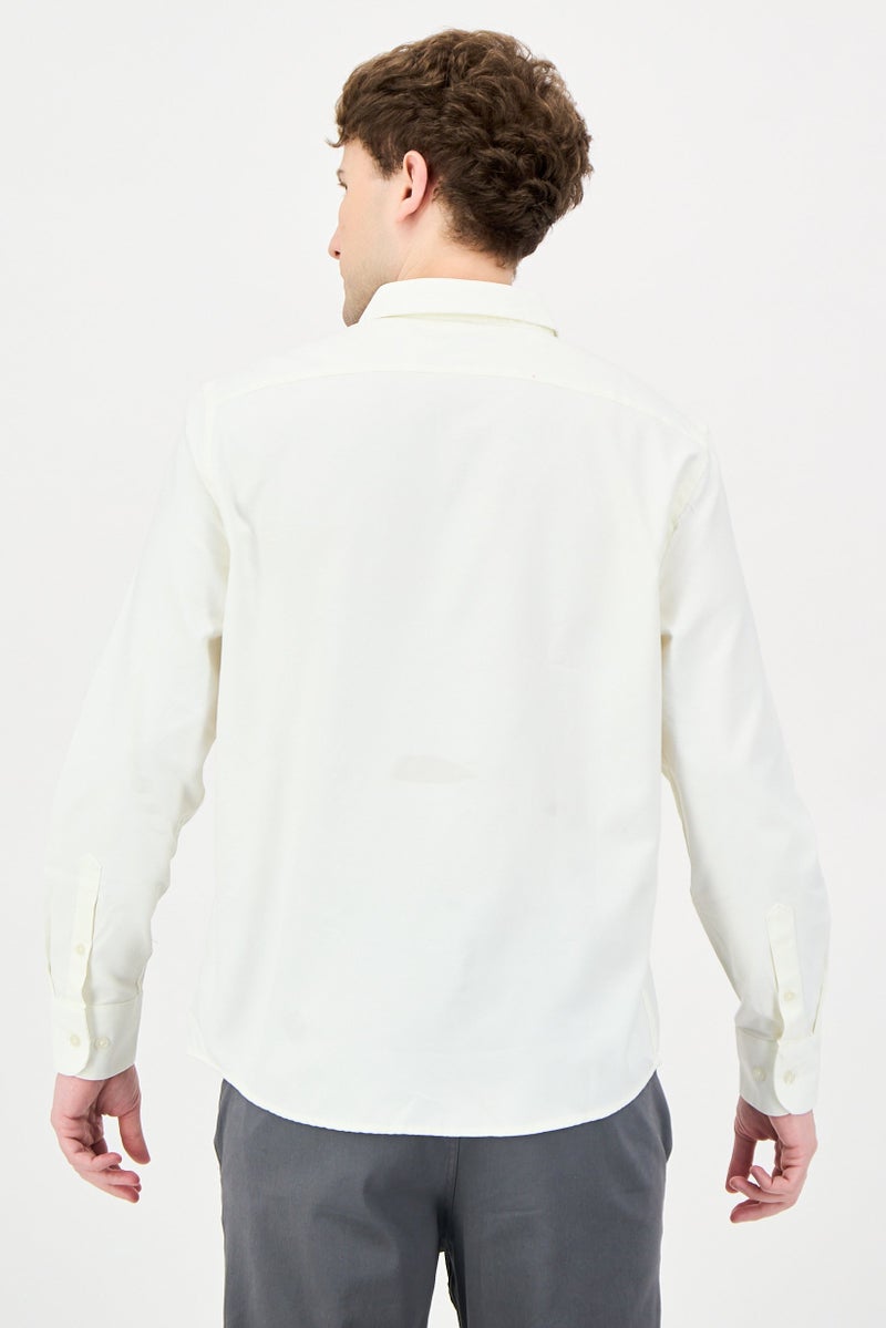 NAUTICA Men Regular Fit Solid Long Sleeve Casual Shirts, Ivory - Image 3