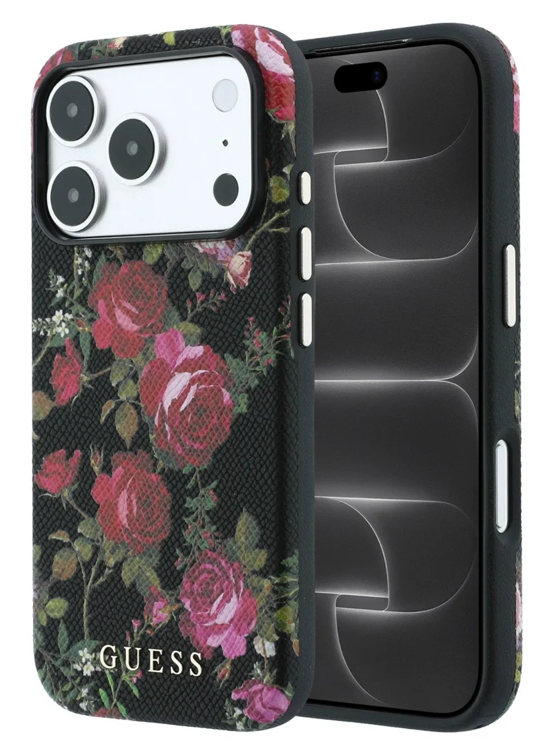 Guess iPhone 18 Pro Max MagSafe Hard Case PU Material Blossom Roses Print
