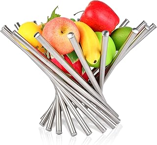 AIFUSI Fruit Bowl for Kitchen Counter, Stainless Steel Rotation Fruit Basket Countertop Fruits Stand Holder Creative - Image 1