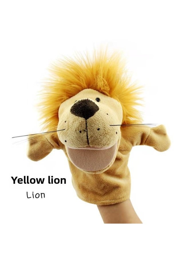Novel Cartoon Animal Hand Puppets Moving Mouth Parent-Child Toys Various Styles Direct Supply Soft Short Plush Material-Color:The Yellow Lion-Height:25cm - Image 1